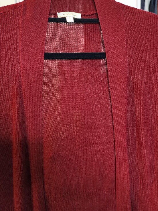 Laura Sweaters - 024 — Laura Burgundy Open-Front Long Cardigan – L